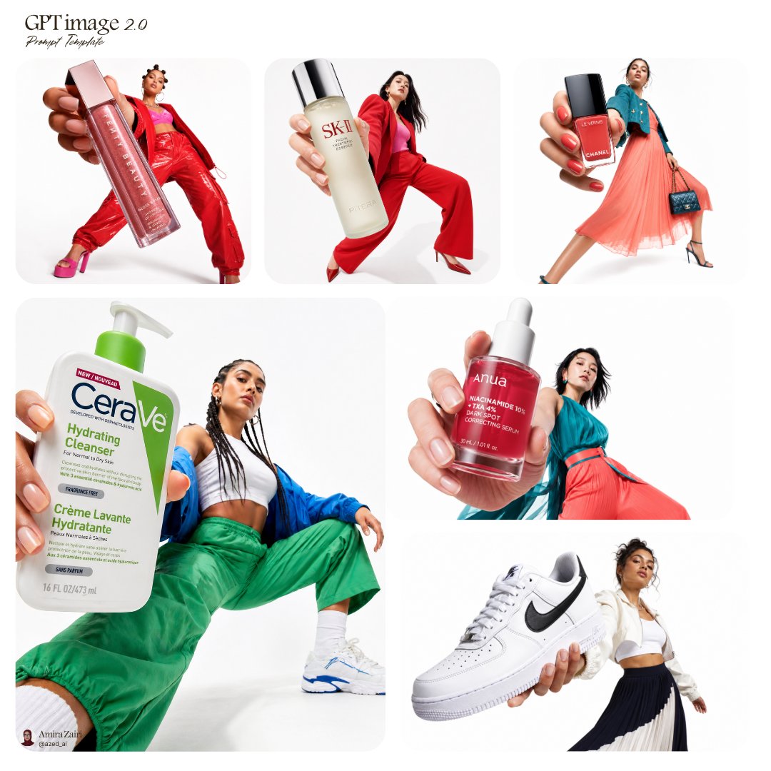 Low-angle fashion campaign photograph of a confident model holding a large [prod