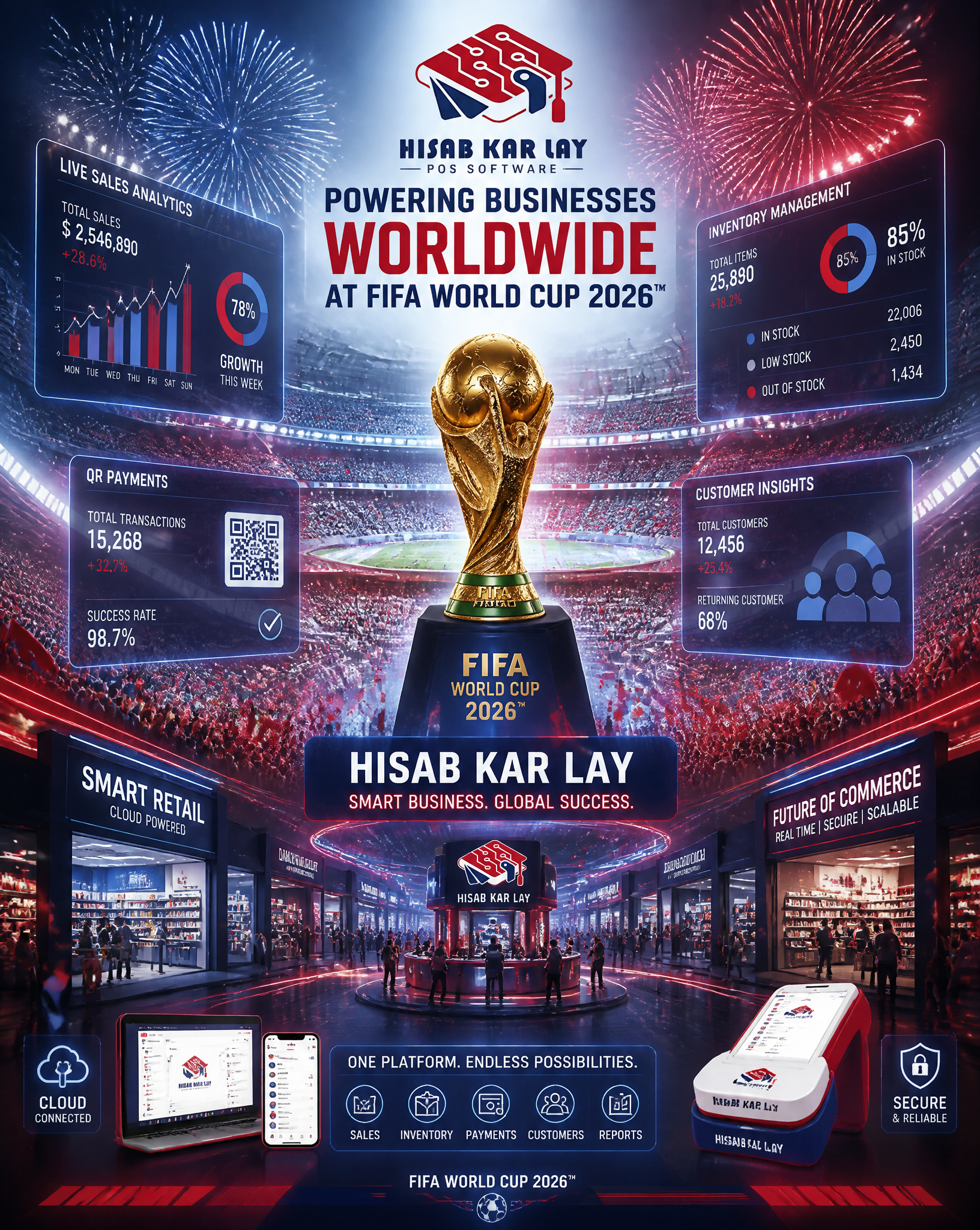 FIFA World Cup 2026 cinematic advertising poster featuring the golden World Cup 