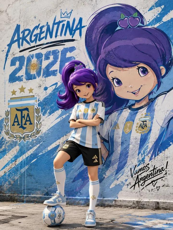 Ultra-detailed street-art football poster featuring a cute stylized cartoon/anim