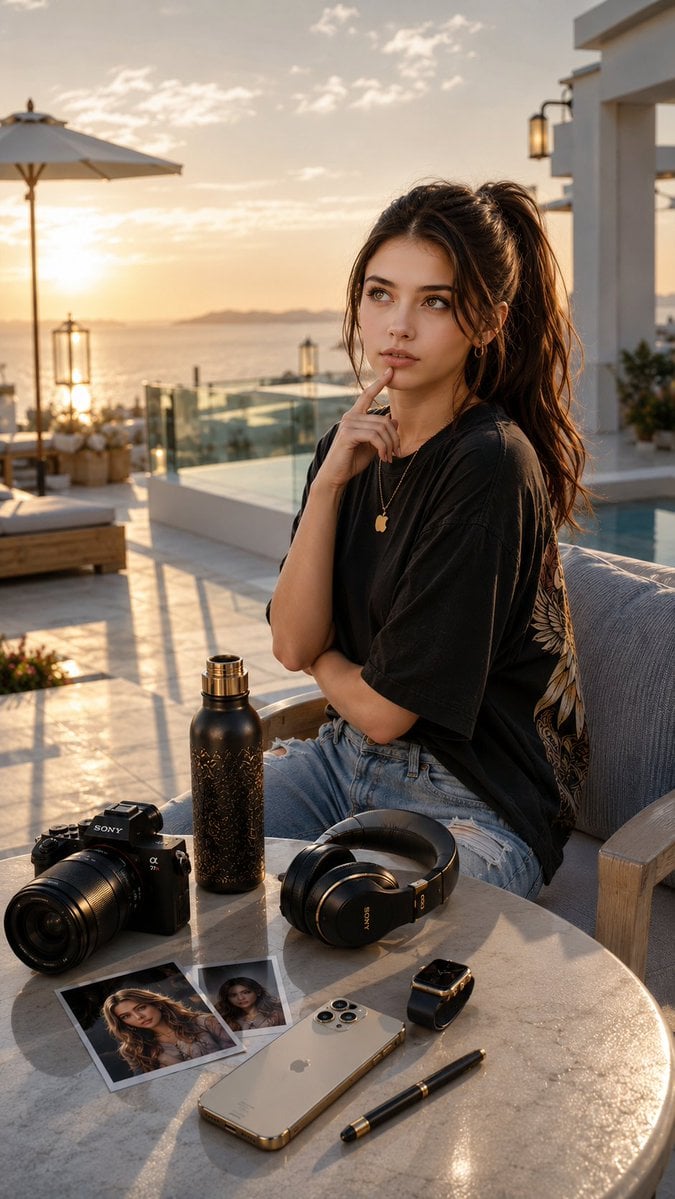 Ultra-realistic IMAX-level Netflix-style cinematic luxury terrace portrait, 9:16