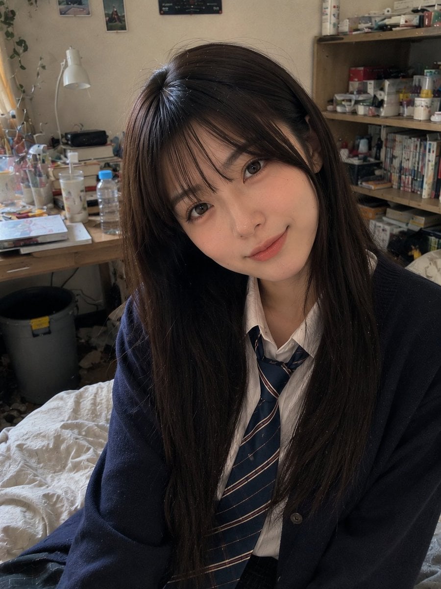 Beautiful young Japanese woman (22 years old) with long straight dark brown hair