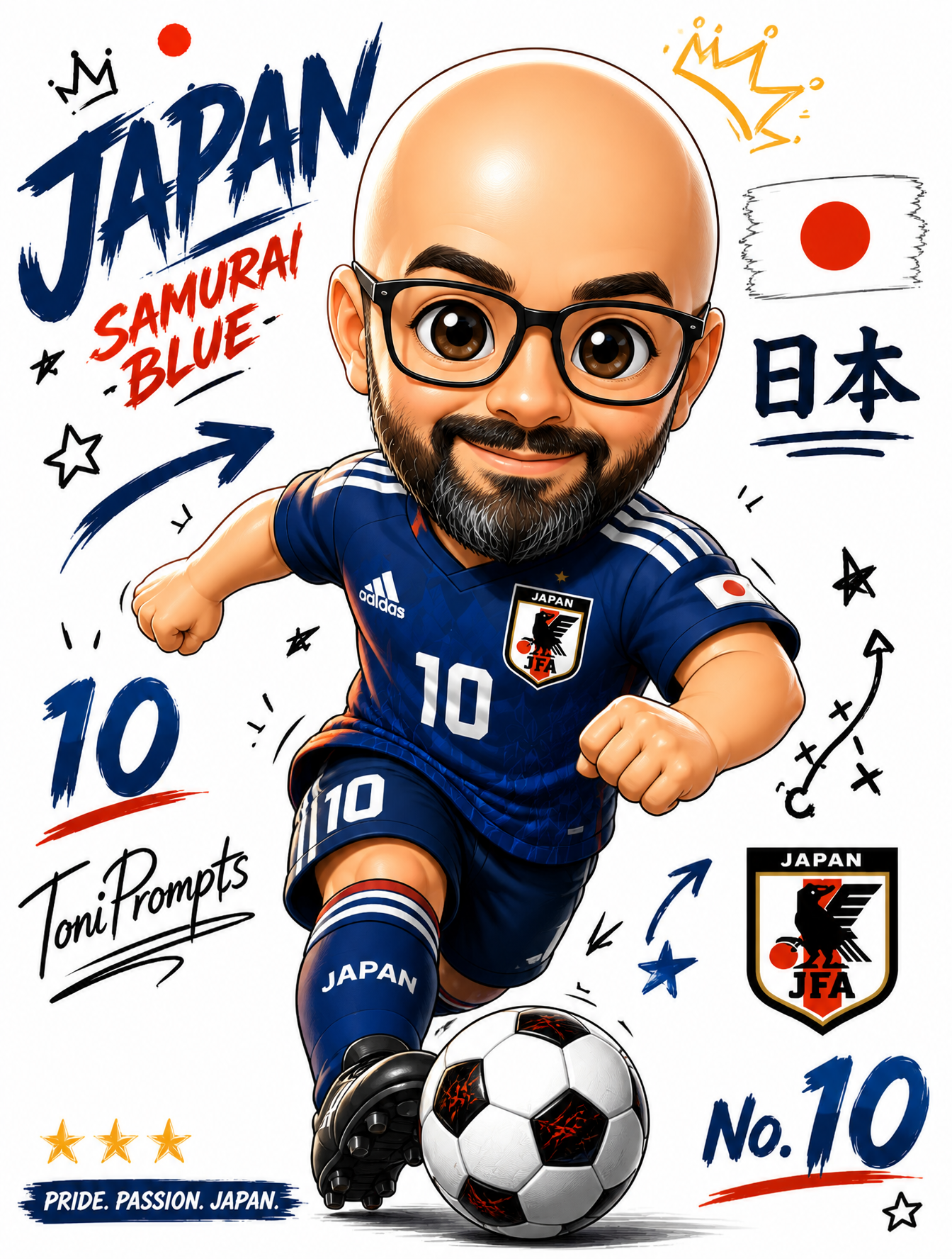 Crea una ilustración de un cartel como un jugador de fútbol de la selecció japon