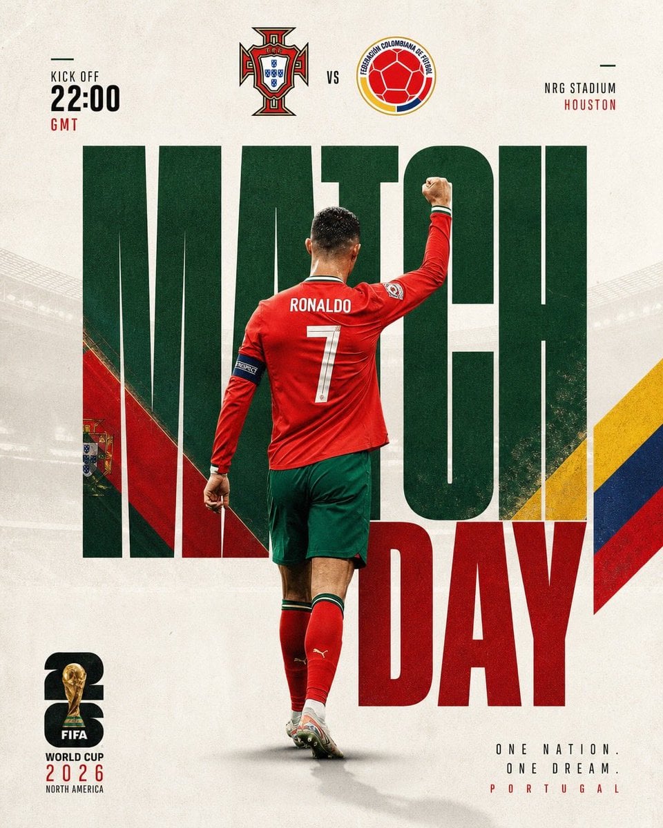 Ultra-realistic football match day poster design, Cristiano Ronaldo seen from t…
