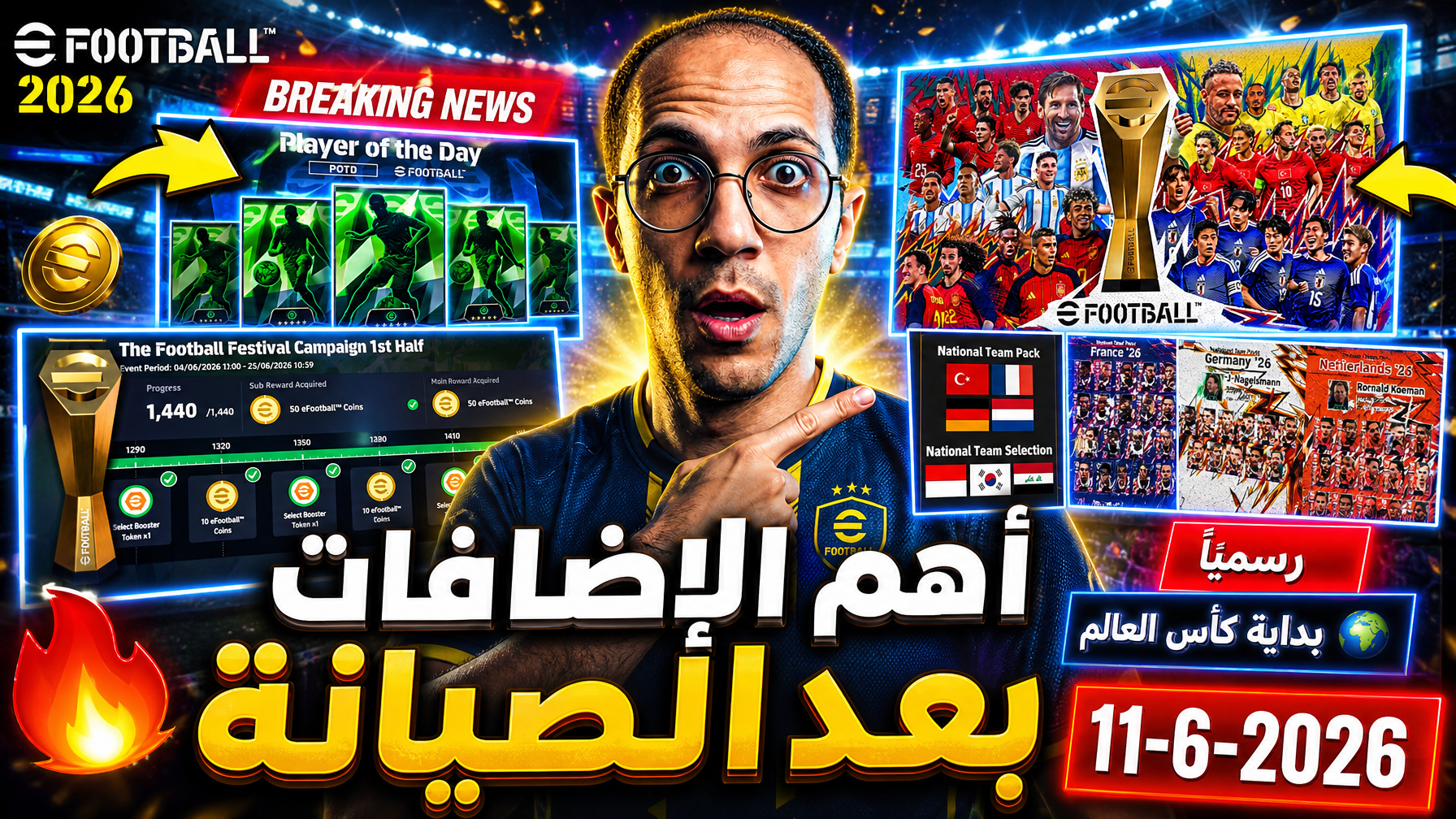 Create an ULTRA HIGH CTR YouTube LIVE Thumbnail for eFootball 2026.

Main Subjec