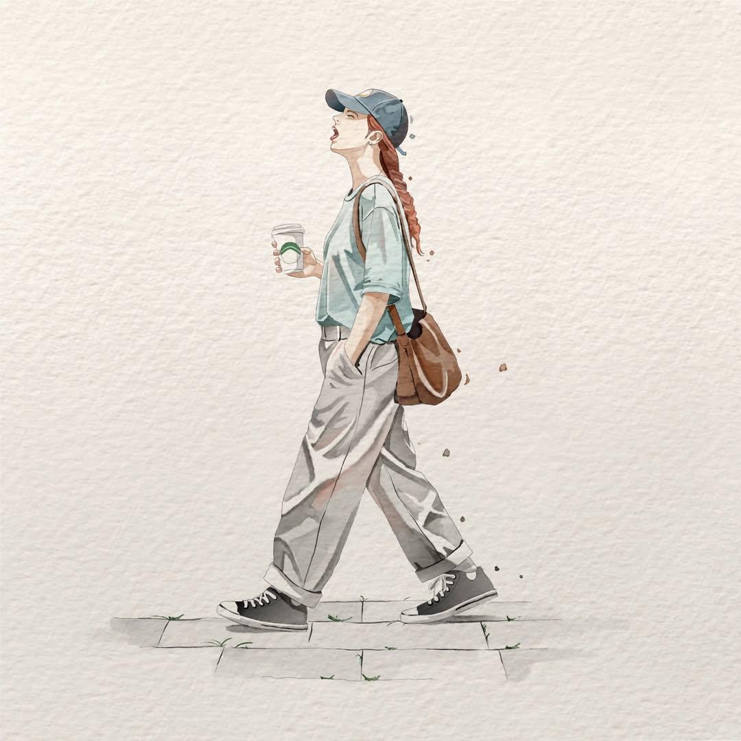 Minimalist watercolor illustration on textured handmade watercolor paper, large 