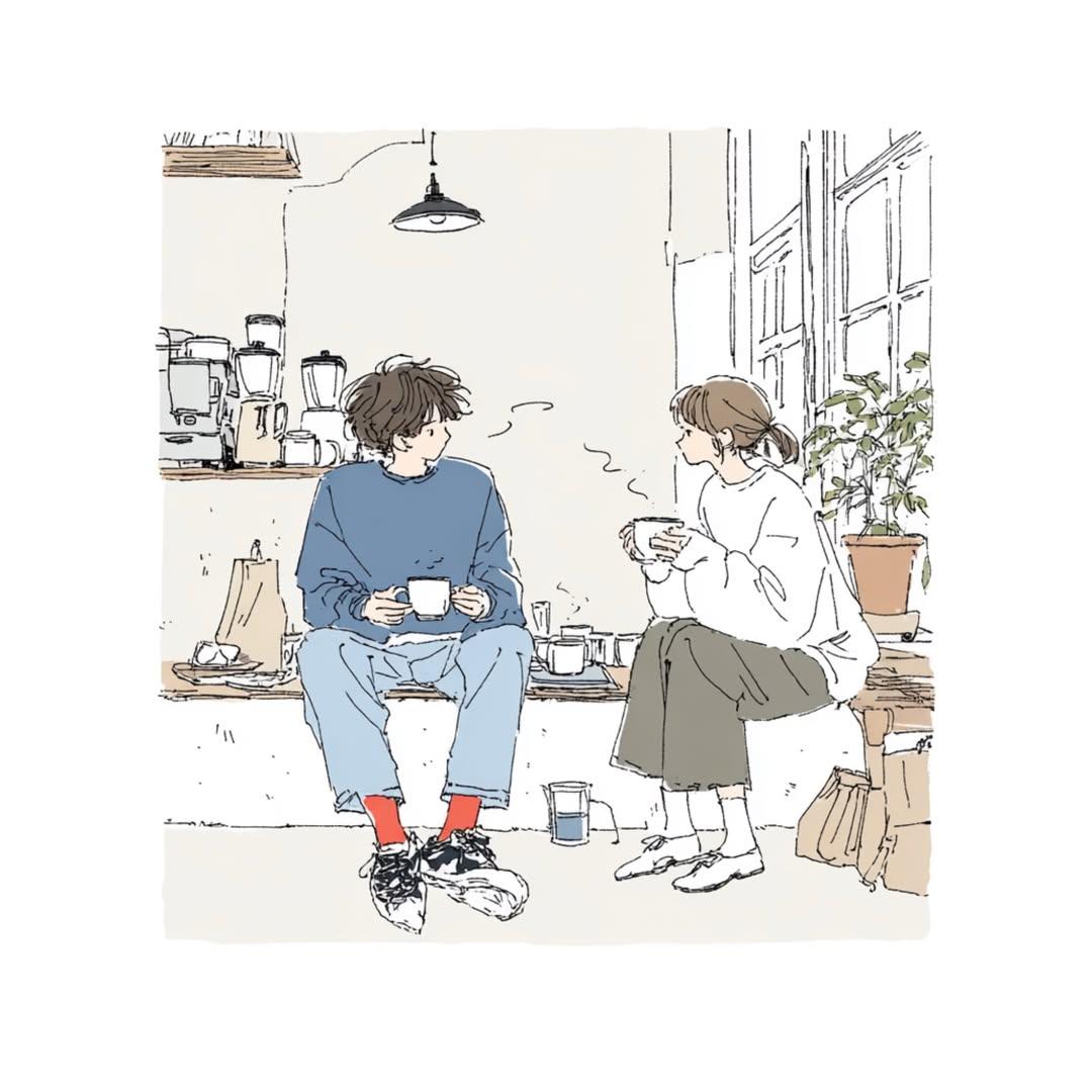 Create a delicate contemporary Japanese lifestyle illustration with a cozy slice