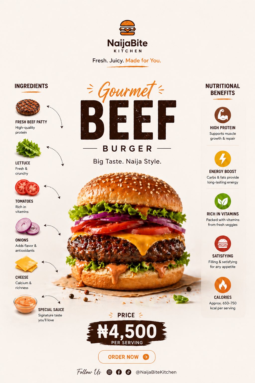 Create a premium, clean, high-quality restaurant food promotional poster in 4:5 