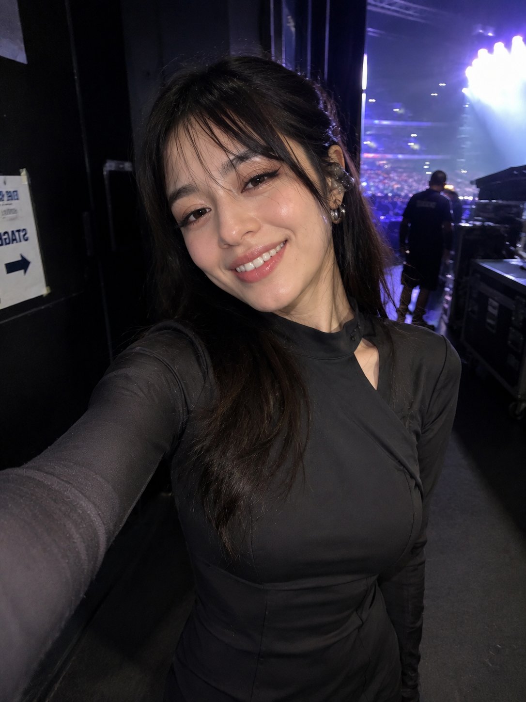 Ultra-realistic accidental iPhone front-camera selfie of the same woman from the