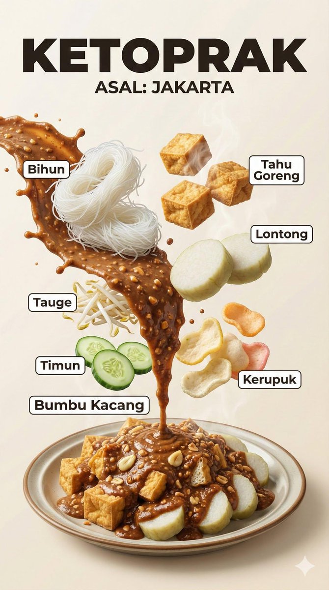 A hyper-realistic Indonesian food infographic poster with dramatic floating ing…