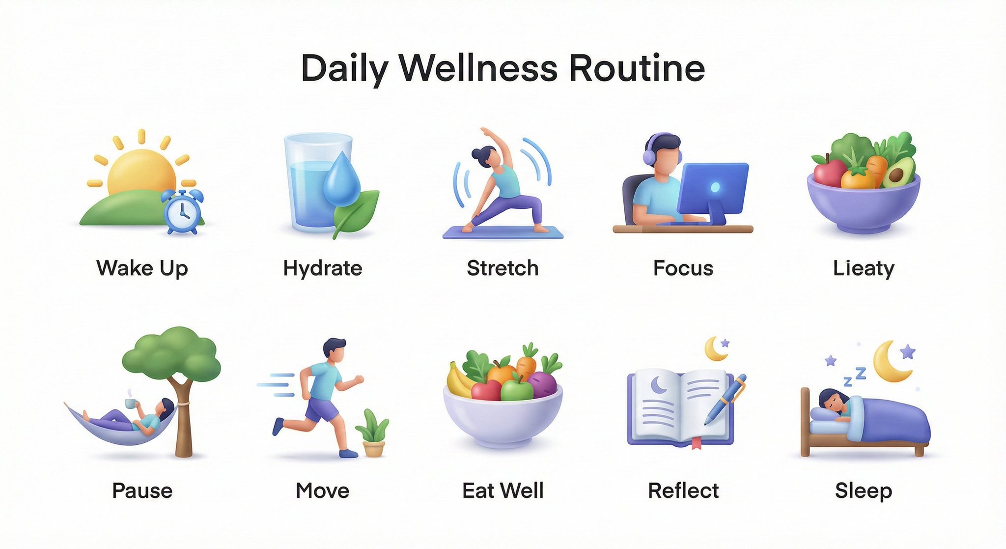 Create a collection of icons representing [ROUTINE / PROCESS / HABITS], with ea…