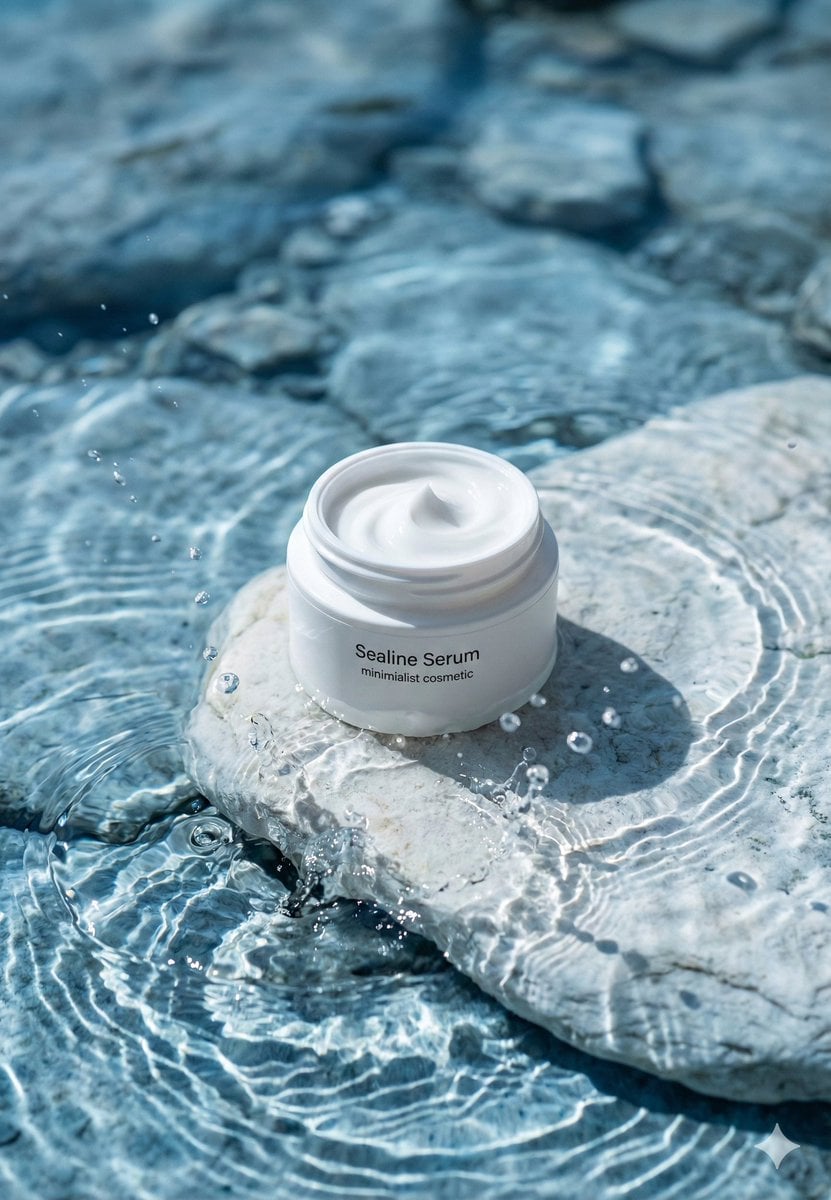 {
  "prompt": "A premium minimalist skincare product photography scene featuring